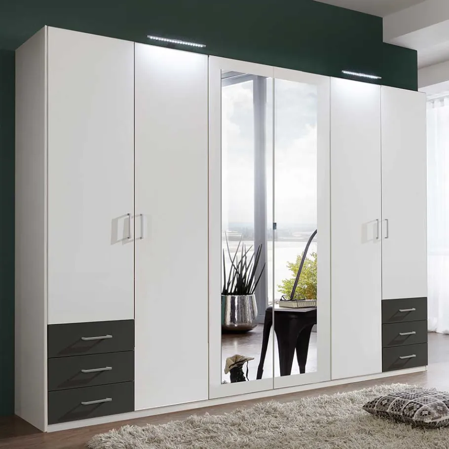 Outlet Schlafzimmer Kleiderschrank in Weiß & Dunkelgrau - Shakti Kleiderschränke