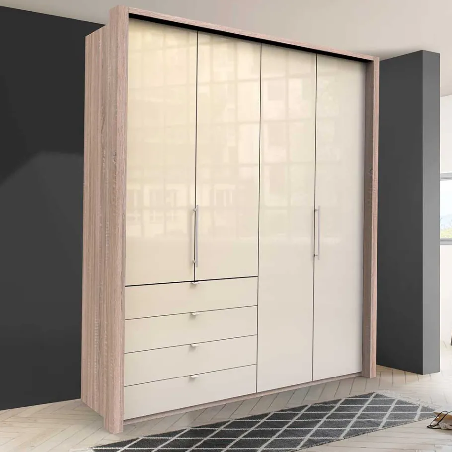 Schlafzimmerschrank mit 2 Falttüren und 4 Schubkästen - Rativian Kleiderschränke