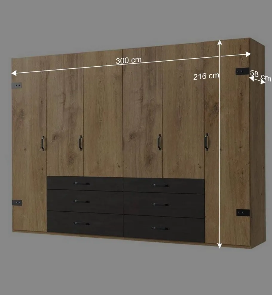 Discount Schlafzimmerschrank mit sechs Schubladen & Türen - Bram Kleiderschränke