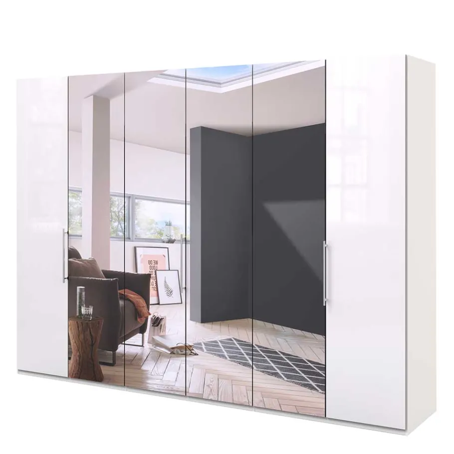 Sale Schlafzimmerschrank mit Spiegel & Glas Front in Weiß - Dolienca Kleiderschränke