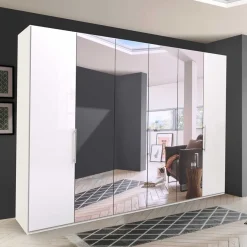 Sale Schlafzimmerschrank mit Spiegel & Glas Front in Weiß - Dolienca Kleiderschränke