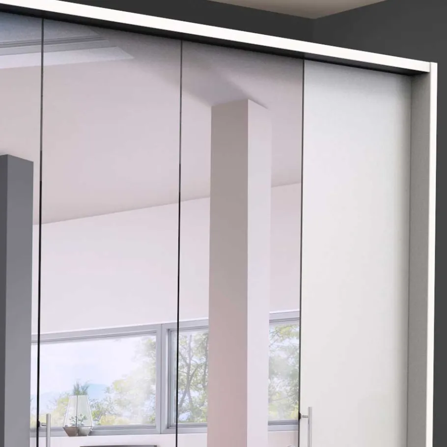 Sale Schlafzimmerschrank mit Spiegel & Glas Front in Weiß - Dolienca Kleiderschränke