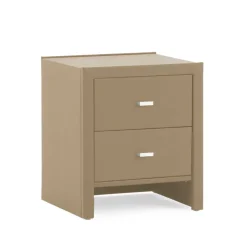 Sale Schubladen Nachtschrank Clairy in Kunstleder Beige Kommoden
