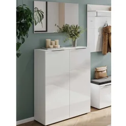 Sale Schuhschrank & Spiegel Set in Weiß - Kofi (zweiteilig) Garderoben