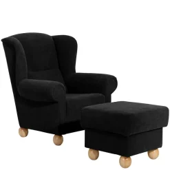 Best Schwarzer Velours Sessel mit Ohren - Bravassa Sessel