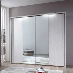 Sale Schwebetüren Kleiderschrank Arneta in Weiß Lärche Dekor Kleiderschränke