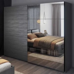 Sale Schwebetüren-Kleiderschrank in Eiche Grau - Carika Kleiderschränke|Schränke