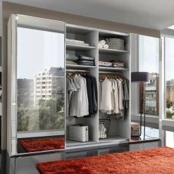 New Schwebetürenkleiderschrank mit Spiegel - Oksena Kleiderschränke