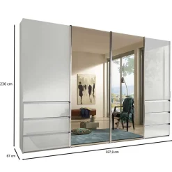 New Schwebetürenkleiderschrank mit Spiegel - Oksena Kleiderschränke