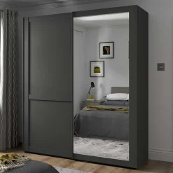 Sale Schwebetürenschrank in Dunkelgrau foliert - Mataram Kleiderschränke