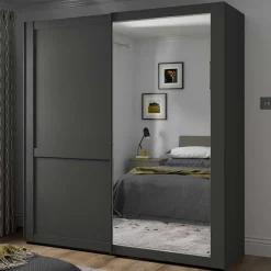 Sale Schwebetürenschrank in Dunkelgrau foliert - Mataram Kleiderschränke