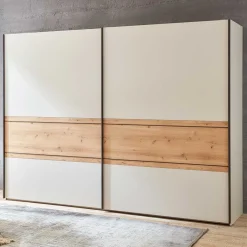 Sale Schwebetürenschrank in Eiche Bianco & Beige - Kezmina Kleiderschränke