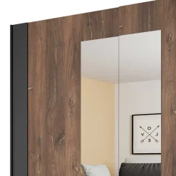 Outlet Schwebetürenschrank in Eiche Dunkel & Schwarz - Prabhaa Kleiderschränke