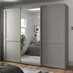 Sale Schwebetürenschrank in Hellgrau - Ridonna Kleiderschränke