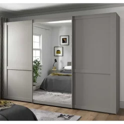 Sale Schwebetürenschrank in Hellgrau - Ridonna Kleiderschränke