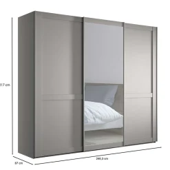 Sale Schwebetürenschrank in Hellgrau - Ridonna Kleiderschränke