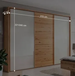 Discount Schwebetürenschrank in Kernbuche & Beige - Krofun Kleiderschränke|Schränke