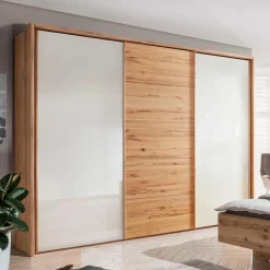 Discount Schwebetürenschrank in Kernbuche & Beige - Krofun Kleiderschränke|Schränke