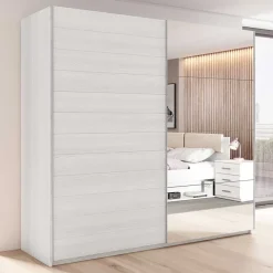 New Schwebetürenschrank in Weiß Esche Dekor - Pruducia Kleiderschränke