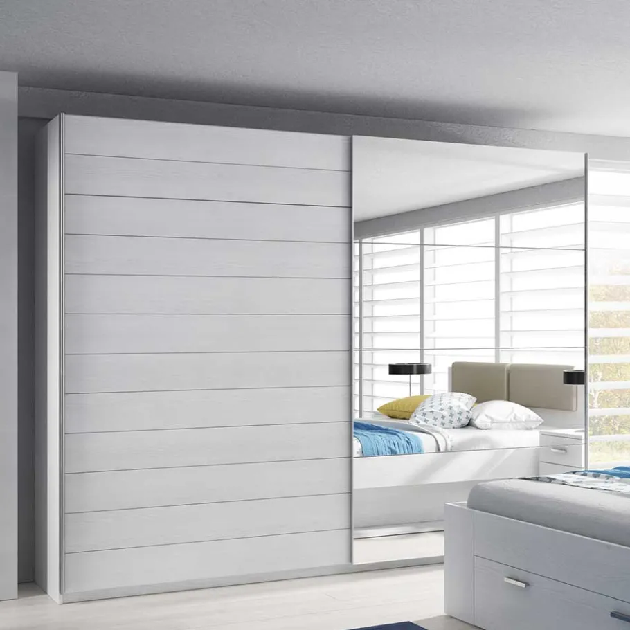 New Schwebetürenschrank in Weiß Esche Dekor - Pruducia Kleiderschränke