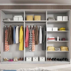 New Schwebetürenschrank in Weiß Esche Dekor - Pruducia Kleiderschränke