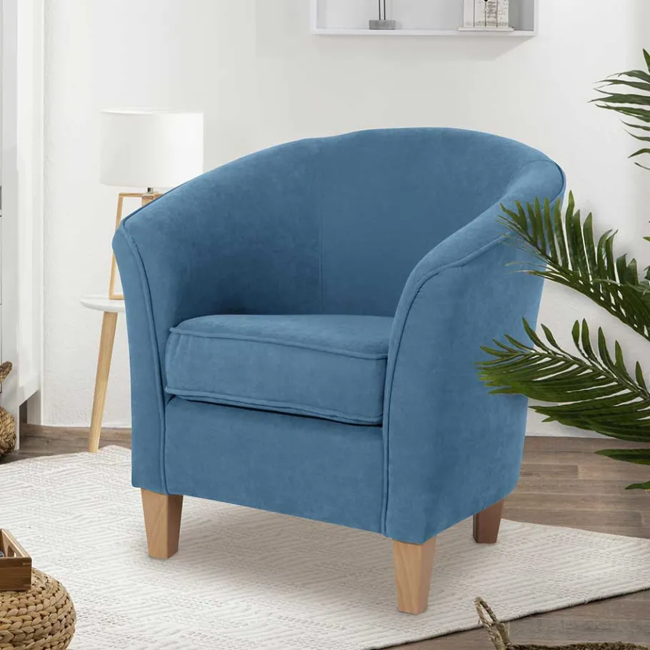 Best Sessel in Petrol Blau und Buche Natur - Kusmana Sessel