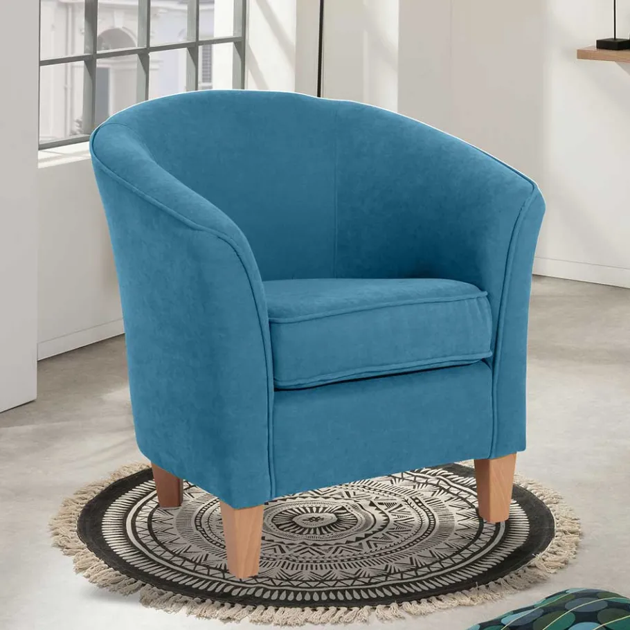 Best Sessel in Petrol Blau und Buche Natur - Kusmana Sessel