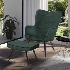 Sessel mit Fußhocker aus Samt - Andra (zweiteilig) Sessel