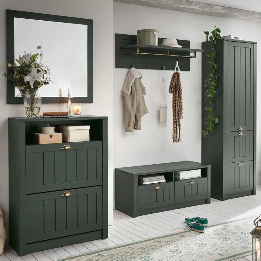 Sale Set Flur Einrichtung in Dunkelgrün - Niestov (fünfteilig) Garderoben