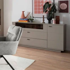 Sale Sideboard in Grau mit Wildeiche - Teorina Sideboards