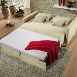 2-Sitzer Wohnzimmercouch in Creme - ausklappbar - Elsaro Sofas