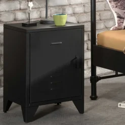 Spind Optik Nachtschrank in Schwarz - Estebal Kommoden