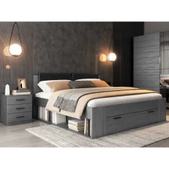 Stauraum Doppelbett in Eiche Grau - Carika Betten
