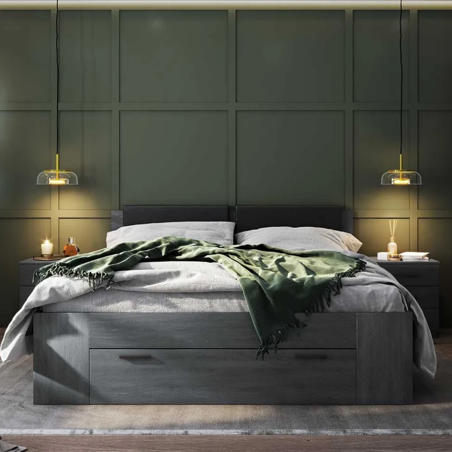 Stauraum Doppelbett in Eiche Grau - Carika Betten