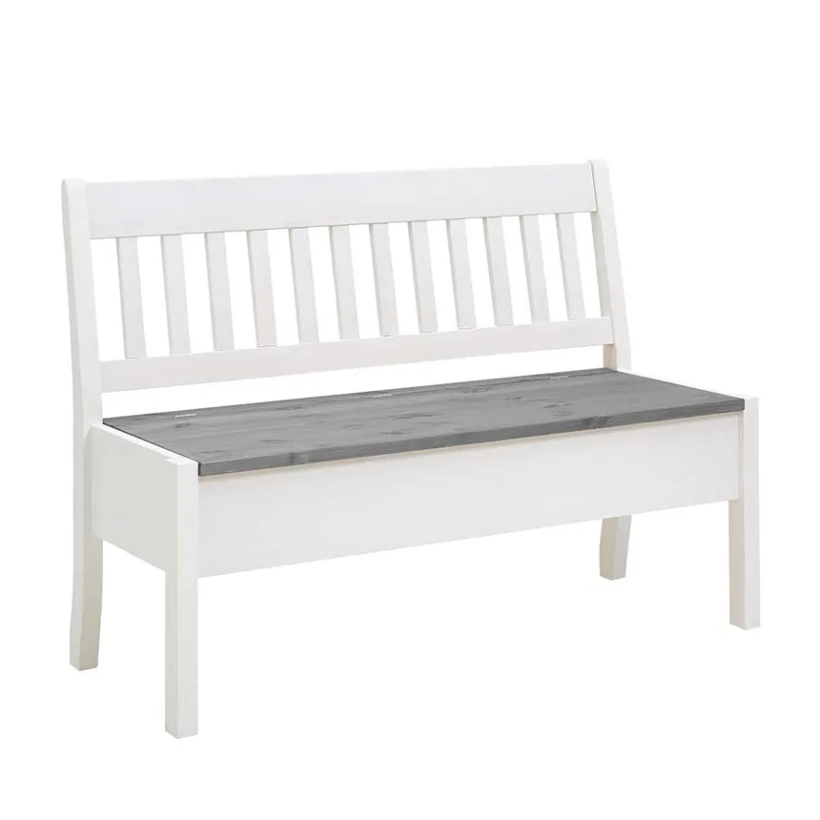 Online Stauraum Holzbank in Weiß & Grau - Ovidos Sitzbank