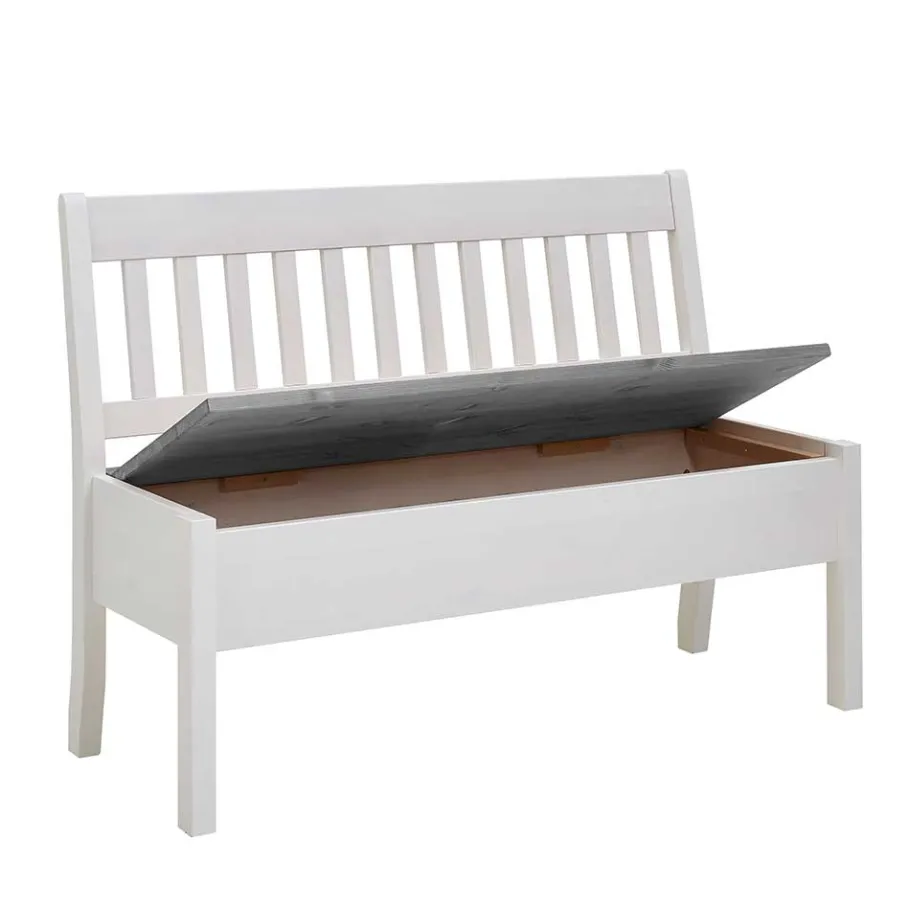 Online Stauraum Holzbank in Weiß & Grau - Ovidos Sitzbank