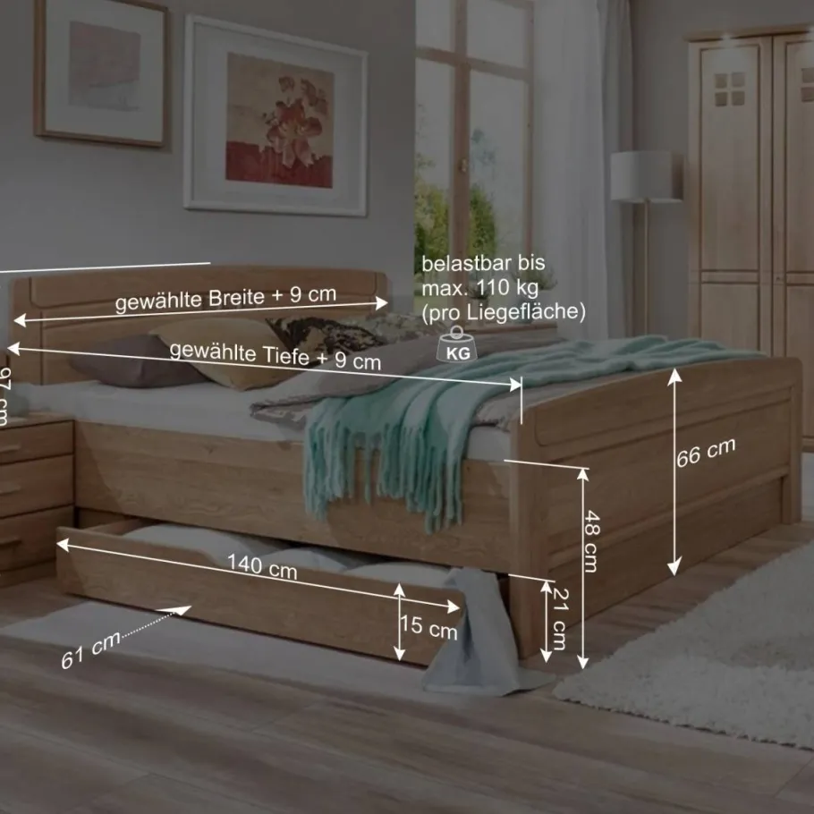 Sale Stauraumbett Anlage aus Eiche - Sendician (dreiteilig) Betten