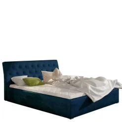 Best Stauraumbett aus Velours Dunkelblau - Dorisa Betten