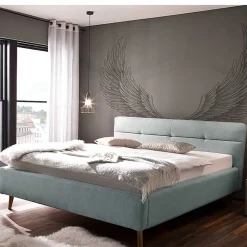 Best Stauraumbett in hellem Blau & Eiche - Armele Betten