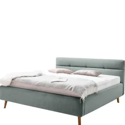 Best Stauraumbett in hellem Blau & Eiche - Armele Betten