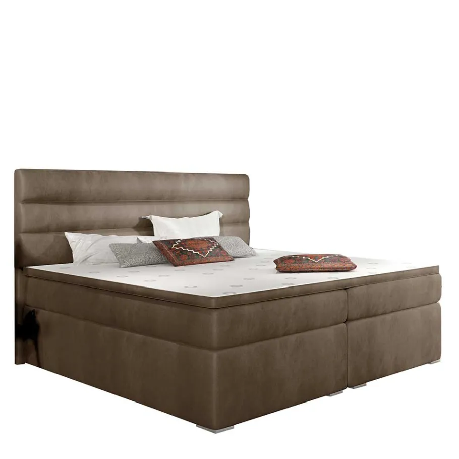 Best Stauraum-Polsterbett in Hellbraun Samt - Iceline Betten