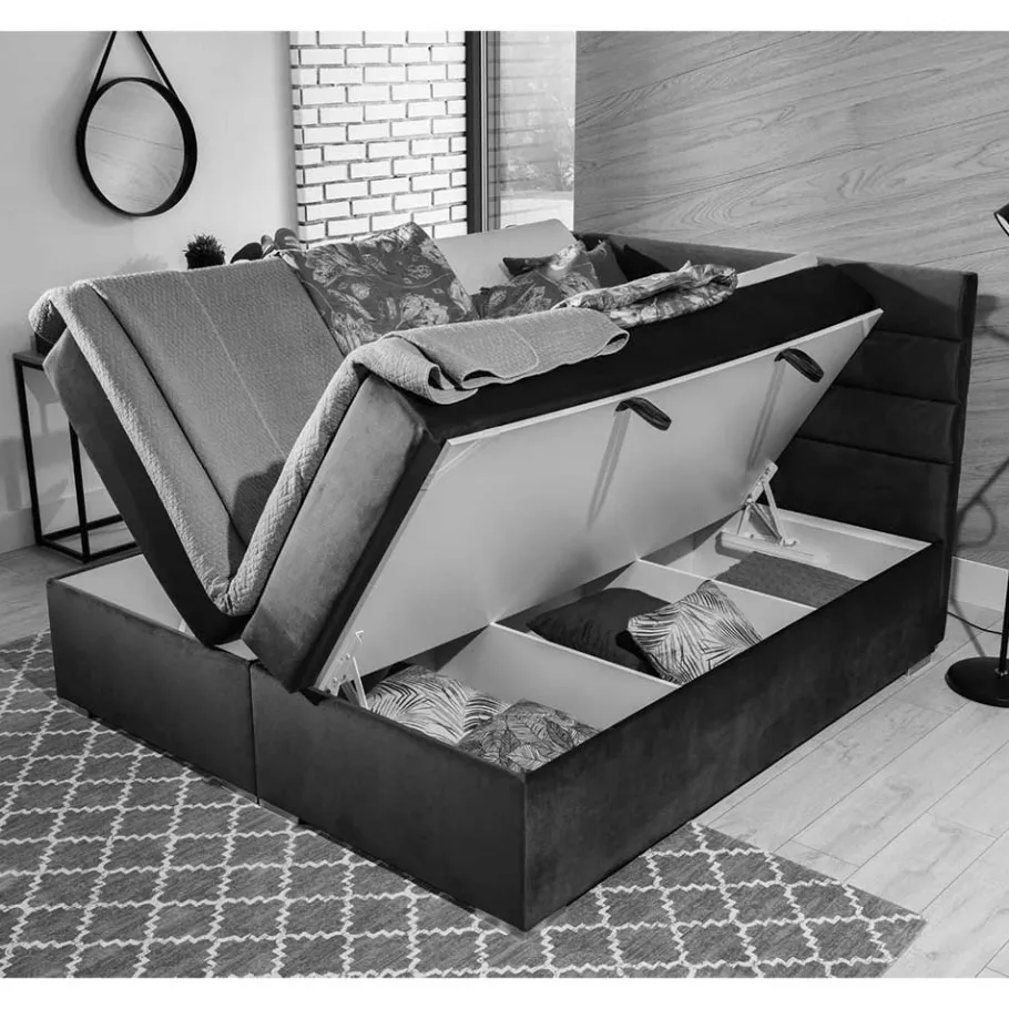 Best Stauraum-Polsterbett in Hellbraun Samt - Iceline Betten