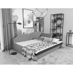 Stoff Recamiere in Dunkelgrau und Messinggelb - Clemeta Betten|Sofas