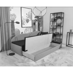 Stoff Recamiere in Dunkelgrau und Messinggelb - Clemeta Betten|Sofas