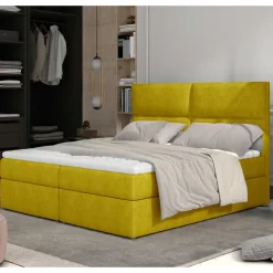 Best Stoffbett in Currygelb mit Matratzen und Topper - Hadaoi Betten