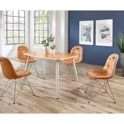 Best Stylische Design Essgruppe in Orange Wancora mit Kunstleder Stühlen (fünfteilig) Sitzgruppe
