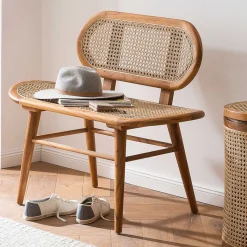 Sale Teak Wohnraum Bank mit Wiener Geflecht - Feliana Sitzbank