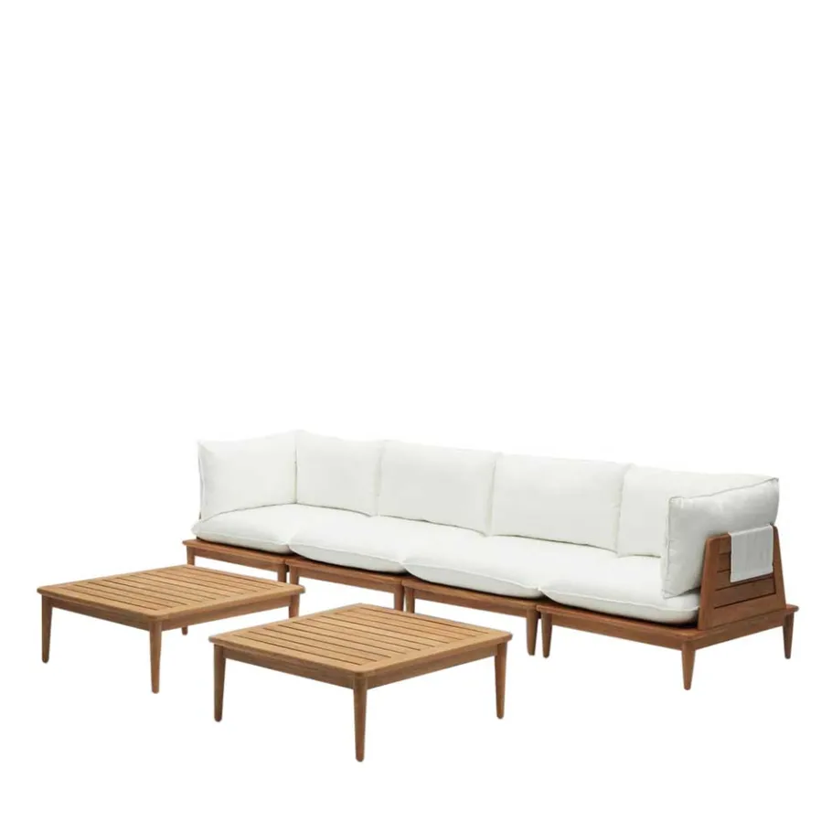 Teakholz Lounge modular & 2 Couchtische - Palm (sechsteilig) Sitzgruppe