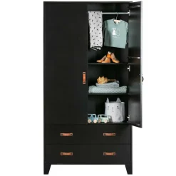 Hot Teilmassiver 94x180x40 Kiefernholz Kleiderschrank in Schwarz - Ilvessino Kleiderschränke|Schränke