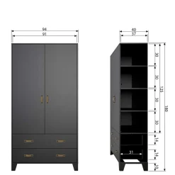 Hot Teilmassiver 94x180x40 Kiefernholz Kleiderschrank in Schwarz - Ilvessino Kleiderschränke|Schränke